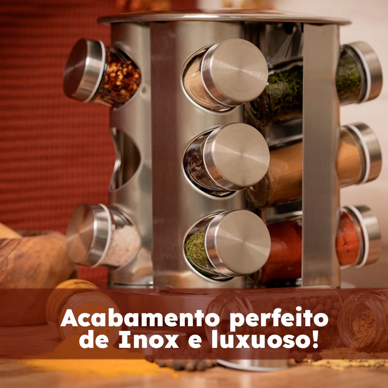 Porta Temperos Giratório Inox 12 Potes Cozinha Organizada