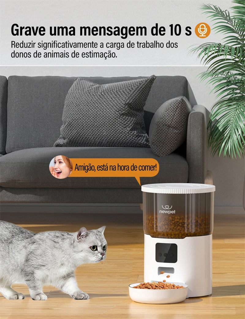 Alimentador para gatos com temporização  capacidade de 4L, aplicativo inteligente, alimentador para gatos, aço inoxidável