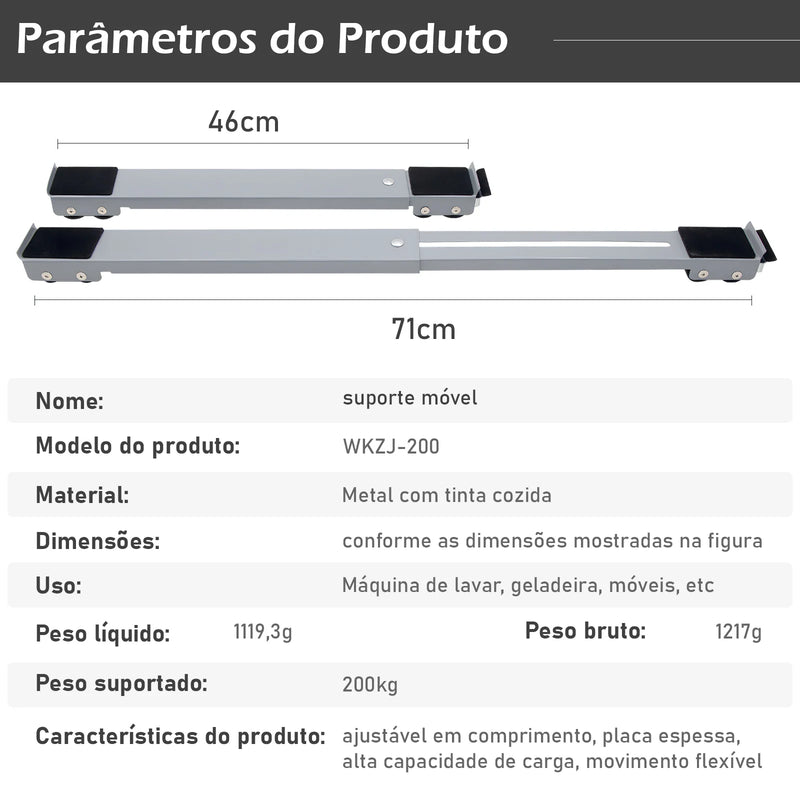 Base móvel, suporte ajustável universal para geladeira, máquina de lavar